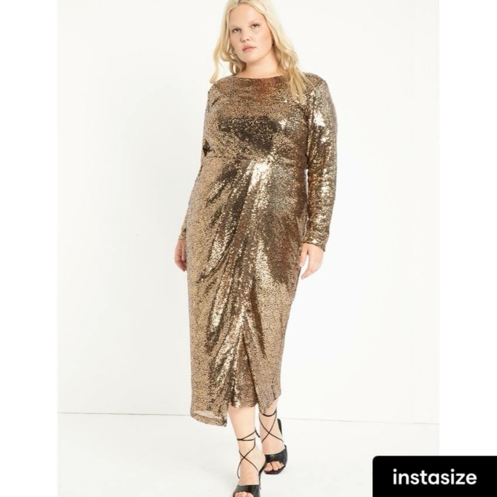 GALA Outfit Gold Sequin Maxi Dress with Wrap Skirt